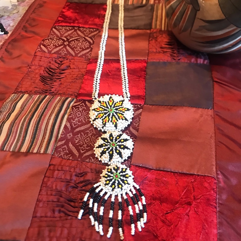 NATIVE AMERICAN FOLK ART BEADED NECKLACE 18” - Picture 5 of 16